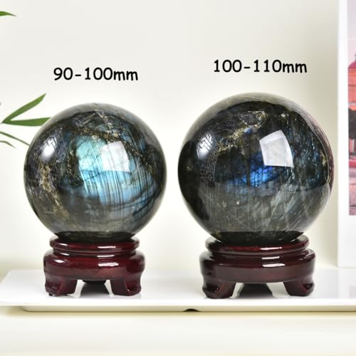 Labradorite Crystal Ball with Stand Large Crystals Sphere Decorative Ball Meditation Witchcraft Home Decor 90-100mm/3.5-3.9" - color: Labradorite, size: 3.5 - 3.9 inches