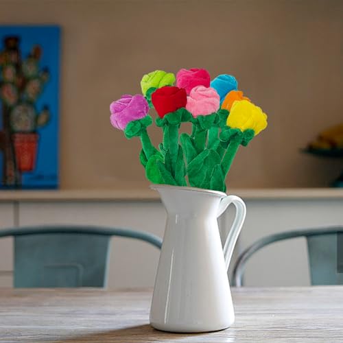 8 Pack Artificial Plush Flower Bendable Curtain Buckle Tiebacks Cute Rose Plush Colorful Rose Flower with Bendable Stems Bouquet Gift for Kids Baby Girl Toddlers - color: Colorful Rose