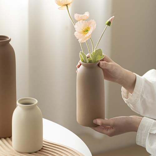 10.4 inches Tall Decorative Ceramic Vase Set, 3 Pieces, Nordic Modern Boho Style, White, Modern Farmhouse for Home Decor (Coffee Mix) - color: Standard Coffee Mix