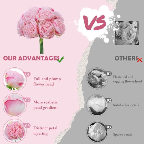 10PCS Deep Pink Realistic Silk Peonies Bouquet, Waterproof & UV Resistant Faux Peony Flowers, All-Weather Artificial Stems for Outdoor, Grave, Wedding Centerpiece & Home Decor - color: Deep Pink