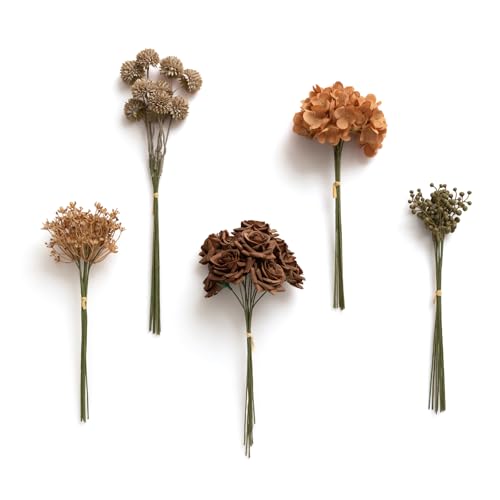Ling's moment Artificial Greenery Stems Box Set, Faux Greenery Picks for DIY Bridal Bouquets Wedding Floral Arrangement Table Centerpieces, Earth Brown & Sugar Alomnd - color: Filler Flower Combo- Earth Brown & Sugar Alomnd
