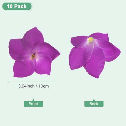 M METERXITY 10-Pack Artificial Plumeria Flowers, Fake Silk Heads Flower Hawaiian Plumeria Petal for DIY Crafts/Dress/Wedding/Party Decoration [Purple, 3.9"/ 10cm] - color: Purple
