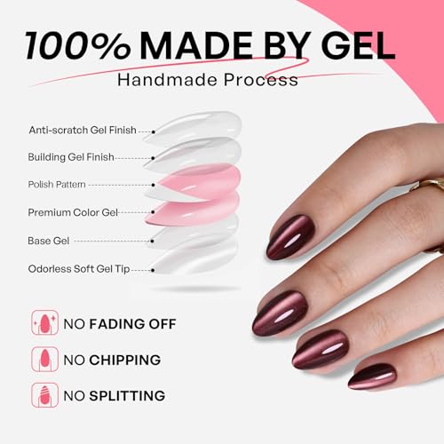32Pcs Soft Gel Press on Nails for Women, Brown Cateye, Short Almond | Magnetic Glass Cat Eye False Fake Nails Press Ons for Office Daily Wear, Salon Quality Reusable Glue & Stick on Nail Gift Kit - color: 1A-Brown Cateye