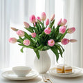 Bailikang 20PCS Fake Tulips Artificial Tulip Silk Flowers Fake PU Bouquet Artificial Flowers Faux Flowers with Gift Box Soft Faux Tulips Bouquets Arrangements for Party Wedding Home - color: Pink+light Pink
