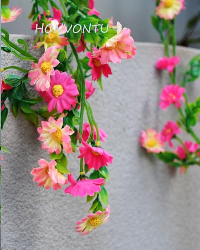 Flower Garland Artificial Wildflower with Mini Daisy Flower Pink Summer Flower Garland for Mantle Wall Backdrop Wedding Arch Tea Party Door - color: Pink