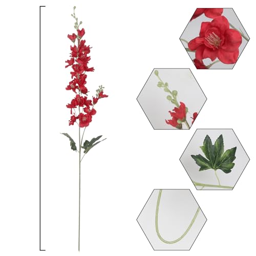 8PCS Long Stem Artificial Delphinium Flowers 33.5'' Larkspur Artificial Flower Red Silk Flowers for Tall Vase Home Wedding Table Centerpieces Decor(Red) - color: Red