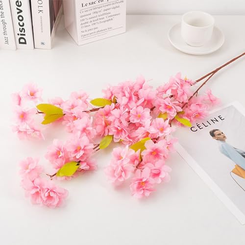 MINGZHE 5pcs Artificial Cherry Blossom Branches Faux Cherry Flowers 39 Inch Peach Branches Silk Tall Stems Fake Flower Arrangements for Home Wedding Table Vase Decor (Pink) - color: Pink
