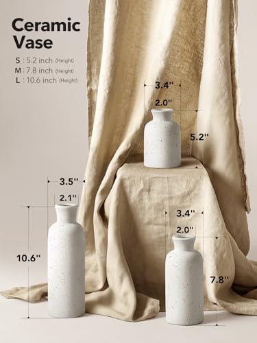 LE TAUCI Ceramic Vase Set of 3, Matte Flower Vases for Fresh or Dried Flowers, Modern Farmhouse Home Decor for Coffee Table, Mantel, Shelf, Entryway, Speckled White - color: Speckled White