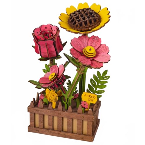 3D Wooden Flower Puzzle for Adults, Wooden Wildflower Bouquet Model Building Kit, DIY Artificial Floral Stem for Home Decor, Unique Birthday for Women, Mom & Teens