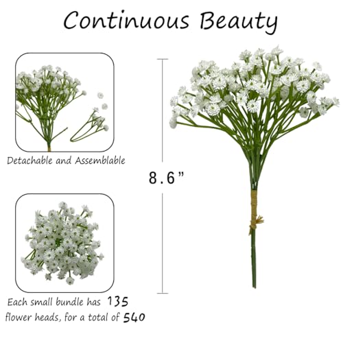 Babys Breath Artificial Flowers 12Pcs, Fake Babies Breath Bouquets Gypsophila Real Touch White Faux Flowers for Wedding Floral Arrangement Home Decor
