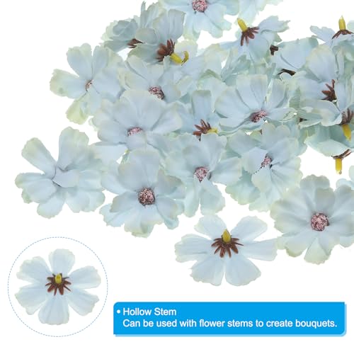 PATIKIL Fake Flower Heads for Crafts, 30 Pcs Faux Flower Bulk Mini Artificial Silk Flowers Embellishments Cherry Blossom for Wreath Wedding Party Decoration, Light Blue - color: Light Blue
