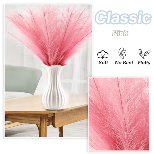 Pink Pampas Grass Small, 30 Pcs 17" Faux Pampas Grass Short Decor, Pompas Grass Flower Arrangement and Vase Filler for Boho Home Wedding Decoration - color: Pink, size: 17'' Tall