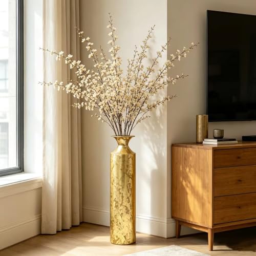 Hosley 21.75" Tall Gold Metal Floor Vase - Decorative Textured Metallic Cylinder for Floral Arrangements, Modern Home Decor & Centerpiece - color: Gold, size: 21.75" High