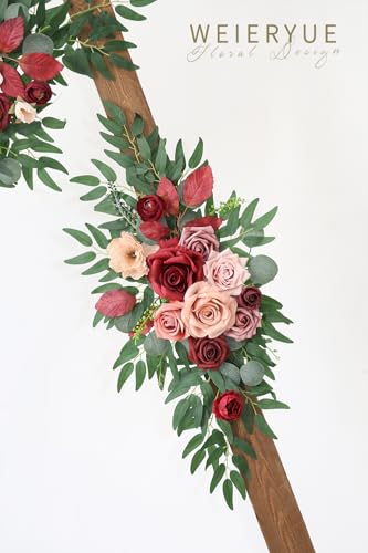 Artificial Wedding Arch Flowers Kit(Pack of 2) for Wedding Arch, Bridal Shower, Ceremony and Reception Backdrop Decoration (Cream red) - color: Cream Red