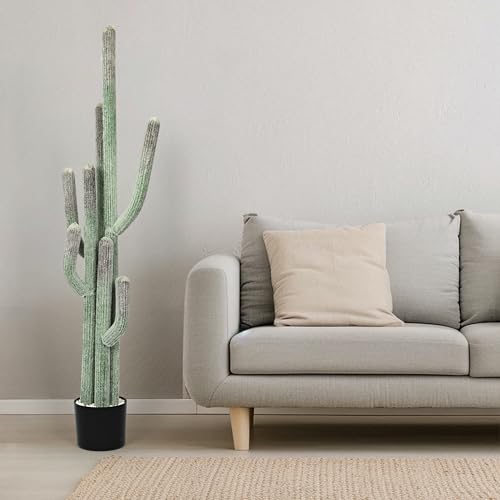 Artificial Cactus 51 Inch Tall Faux Cactus Plant with Black Planter Faux Plants 4.3Ft Cactus Plant Indoor Outdoor Fake Cactus Tree for Home Office