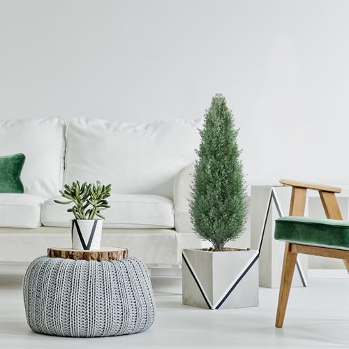 3FT Artificial Cedar Topiary Trees with Ground Spike, Outdoors Fake Cypress Shrubs Trees Set of 2 Faux Boxwood Topiaries Bushes Evergreen Plants for Home Front Porch Decor (36 Inch) - size: 35 inch