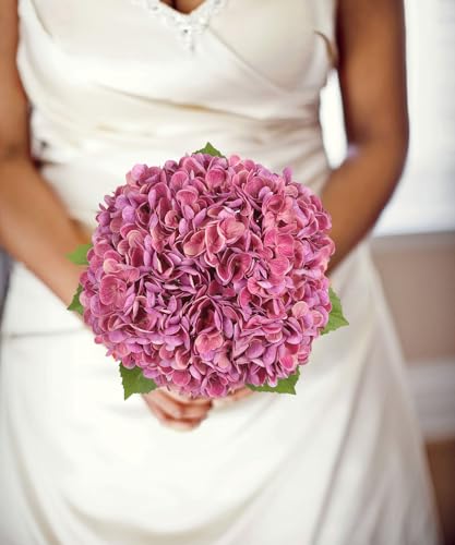 IPOPU 6PCS Real Touch Hydrangea Artificial Flowers Fuchsia Faux Hydrangeas with Short Stems Latex Realistic Fake Flowers for Home Decor Party Floral Arrangements Wedding Bouquet Centerpiece（Fuchsia - color: Rose Red