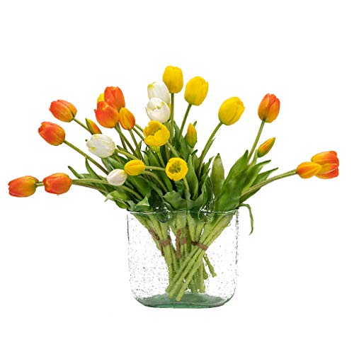 40pcs Artificial Tulips Flowers,Soft Touch Latex Bouquet, Fake Tulips Flowers,Spring Wedding Home Room Table Centerpiece Decor Orange Set - color: 40pcs Orange Set(no Vase)