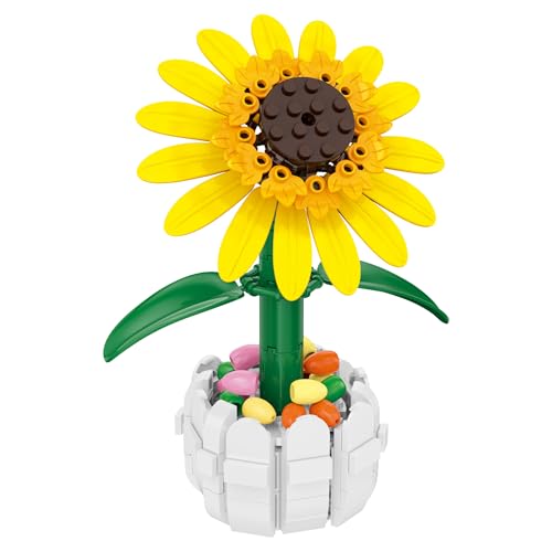 Brickcraft Bricktanicals Yellow Sunflower in Picket Fence Pot Brick Building Set, 213 Piece Botanical Flower Model, Ages 8 Plus, Collectible Build and Display Set, Spring Gift for Kids and Adults - style: Yellow Sunflower Spring