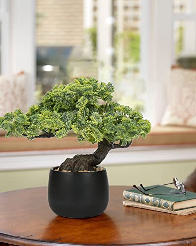 Artificial Bonsai Tree Juniper Faux Plants Indoor Fake Plants Decor with Black Ceramic Pots for Home Table Office Desk Bathroom Shelf Bedroom Living Room Farmhouse Decorations - style: Jade