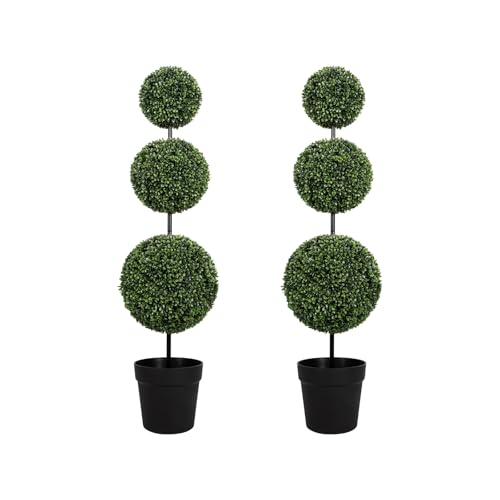 VIVATREES 3FT UV-Resistant Artificial Triple Ball Boxwood Topiary Set of 2, All-Weather Outdoor & Indoor Decor for Garden, Porch, Entryway - size: 3FT-2Pack