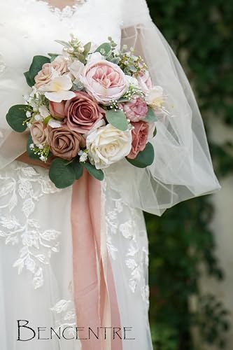 10 Inch Dusty Rose Bridal Bouquet,Wedding Bouquet, Bride Bouquets for Wedding Ceremony Anniversary, Party and French Rustic Vintage Wedding,Artificial Flowers - color: Dusty Rose