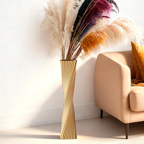 23.6" (60cm) Tall Gold Floor Vase for Pampas Grass, Floor Vases for Modern Geometry Decor - Minimalist Skinny Unique Shape Flower Vase for Farmhouse Entryway, Fireplace,Shelf - color: Gold