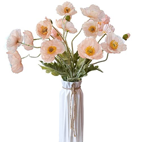 Artificial Flowers 5Pcs Poppies Flowers Artificial Silk Flowers for Home Office Wedding Outdoor Decor (Champagne) - color: Champagne