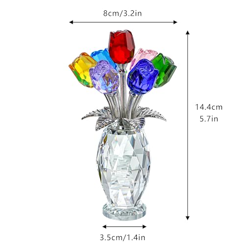 H&D HYALINE & DORA Colorful Crystal Rose Figurine - Rose Flower Gifts for Women - Wedding Party Collectible Figurines - Gift Box Included - color: Multicolor