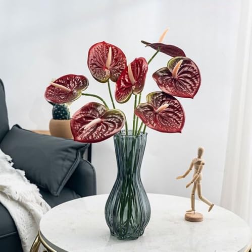 Corkwaw 8 Pcs 23-5/8 inch Artificial Anthurium Flowers Real Touch Fake Flower for Table Centerpieces Arrangement and Bridal Wedding Festival Decor Flower Arrangement (Deep Red) - color: Deep Red