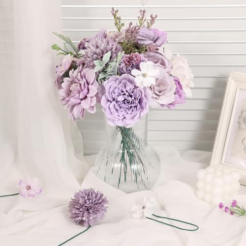 Artificial Flowers Combo Purple Rose Hydrangea Fake Flowers with Stem for DIY Wedding Bouquets Centerpieces Arrangements Bridal Baby Shower Home Decor - color: Vintage Purple