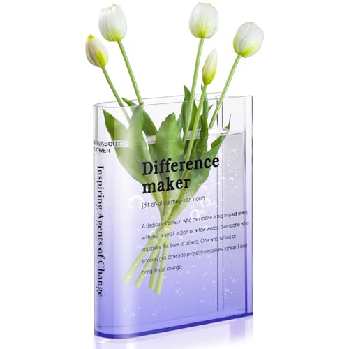 BuyCard Clear Acrylic Book Vase for Flowers, Transparent Flower Vase for Home Decor, Simplicity Bookshelf Decor, Unique Stuff for Book Lovers, Difference Maker, Gift to Motivate (Purple) - color: Gradient Purple