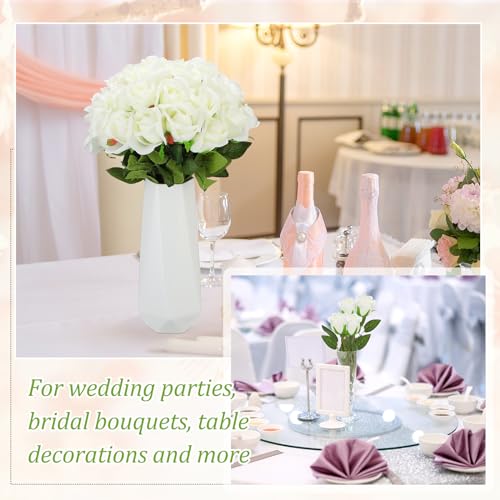 Jexine 50 Pcs Artificial Rose Flower Bulk Realistic Silk Fake Roses with Long Stem Plastic Artificial Flower Bouquet Real Looking for Home Wedding Centerpieces Party Decoration(Beige) - color: Beige