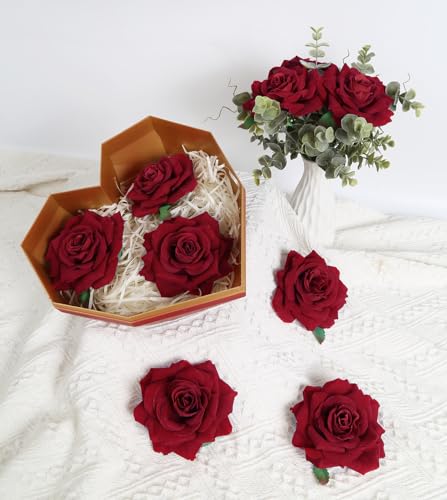 Artificial Velvet Flowers - 4.3" Red Roses, 16pcs Fake Roses Heads for Wedding Bridal Bouquets, Flower Wall Arrangements, Artificial Centerpiece - color: 4.3" Red