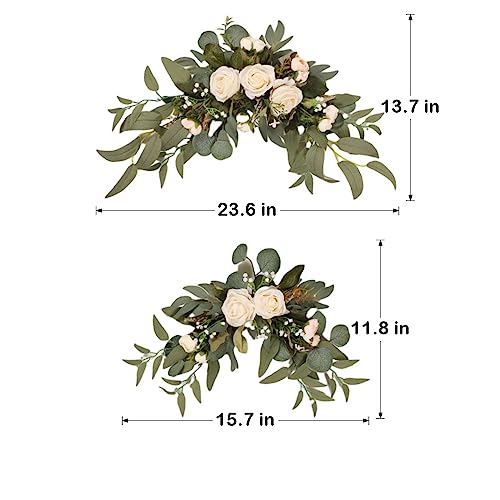 GOLDY&WENDY Elegant White Rose Outdoor Wedding Decor Flower Swag Artificial Silk Wedding Party Reception Entrance Welcome Sign Decor Set of 2 - color: D1-white Rose