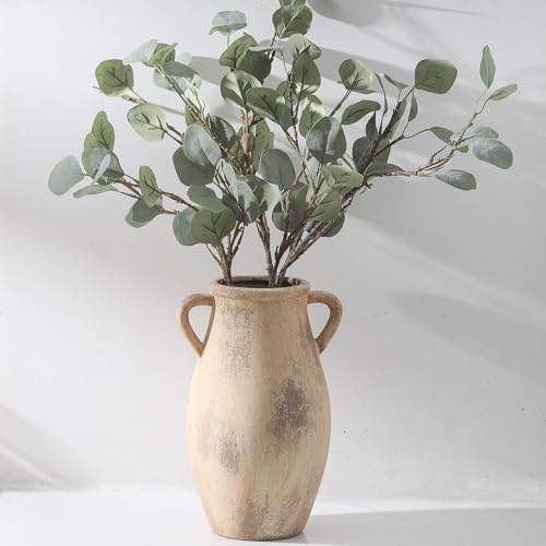 Large Ceramic Vase,11.3 inch Tall Farmhouse Flower Vase with 2 Handles, Terracotta Decorative Flower Vase for Home Decor, Living Room Entryway Table Centerpiece Decor - color: 102-11.3in