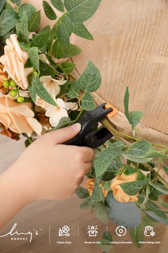 Ling's moment 2PCS Apricot Peach Artificial Flower Garland Wedding Arch Flowers Floral Swags Centerpieces Decoration Rose Greenery for Sweetheart/Head Table Easel Wall Entryway Board Backdrop - color: Brn-apricot & Peach