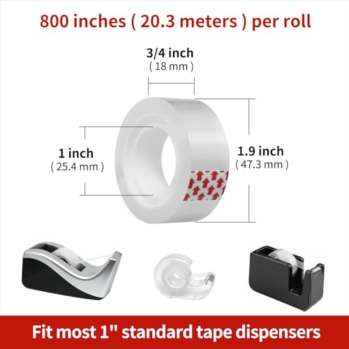 48 Rolls Transparent Tape Refills, Clear Tape, 3/4 x 800 Inches, Glossy Gift Wrapping Tapes for Dispenser, Office, School, Home - size: 48 Rolls