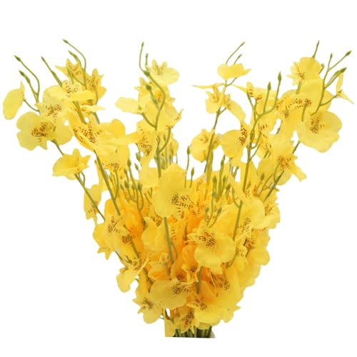 10Pcs Artificial Flowers Orchids Silk Flowers Fake Orchid in Bulk Artificial Orchids Flowers Long Stem 20" Yellow Dancing Orchids Flower for Wedding Home Office Party Vase Table Centerpiece