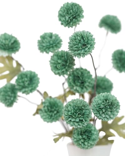 DuHouse 6pcs Artificial Flowers Faux Silk Pompon Mum,Silk Small Mini Chrysanthemum Ball with Stems for DIY Bouquets Centerpieces Vase Home Table Kitchen Decorations(Sage Green) - color: Sage Green, size: 6pcs