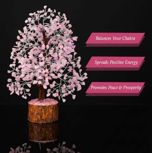 Rose Quartz Crystal Tree, Silver Wire Feng Shui Gemstone Tree, Chakra Healing Stones Crystal Decor, Artificial Bonsai Money Tree, Good Luck Spiritual Gifts for Women & Men, Meditation, 10-12 Inches - color: Rose Quartz