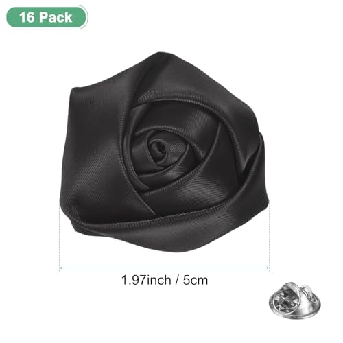 M METERXITY 16-Pack Lapel Pin for Men, Handmade Flower Brooch Button Pins for Men Suits, Formal Boutonnieres for Wedding/Groom/Corsage - color: Black