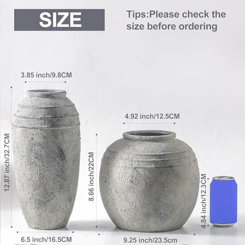 Large Ceramic Rustic Vase, 12.87 inch Tall Vintage Farmhouse Flower Pottery Vase for Home Decor, Living Room Shelf Decor,Enterway, Table Decoration - color: 101-3-12.87in