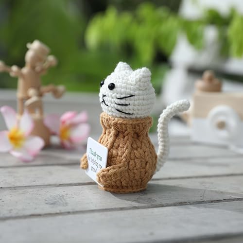 YOOJEE Positive Crochet Animals Cat “Thank You for Helping Me Grow!” Teacher Appreciation Birthday Gifts for Women Daughter Sister Friend Coworkers Mentor/Tutor/Coach Cat Lovers - color: Cat-Thank You for Helping Me Grow!