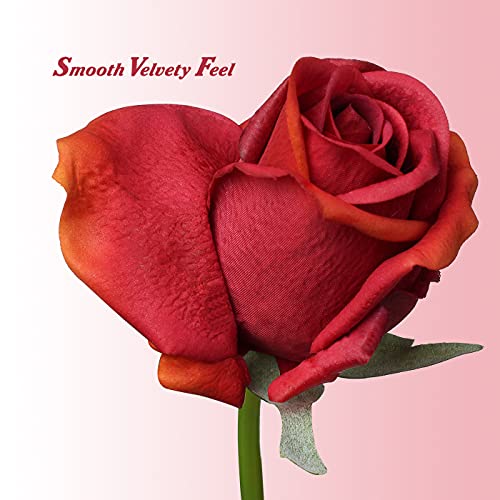 Artificial Realistic Roses Red Flowers 24" Real Touch Silk Roses Bouquet Long Stems Rose for Flower Arrangement Fake Roses Decor for Home Party Wedding Table Centerpieces Roses Realistic - 5 Pcs - color: Red