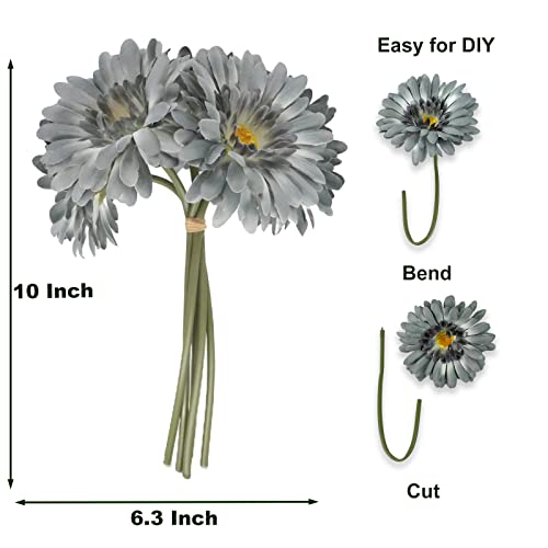 TOPIA Artificial African Daisies Flowers African Daisy Silk Flowers Artificial Gerbera Daisies Pack of 10 (Grey) - color: Grey, size: 10pcs