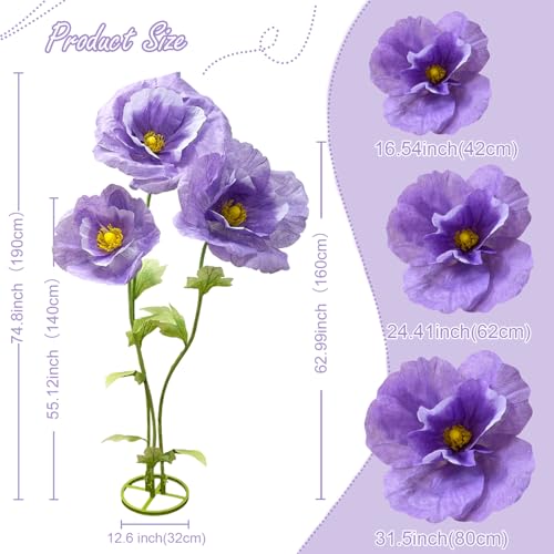 Giant Artificial Flowers for Decoration, Large Wedding Birthday Party Exhibition Banquet Backdrop Photography Props Shop Window Display Stage Nursery Events Bridal Showers Home Garden Decor, Purple - color: Purple