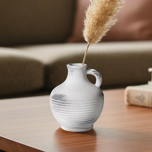 Rustic Farmhouse Vase, Ceramic Terracotta Vase with Handle, 6 inch Pottery Decorative Flower Vases for Home Decor, Table, Living Room, Bathroom, Shelf, Mantel Decor Grey - color: Rustic Grey - 6, size: 6 Inch