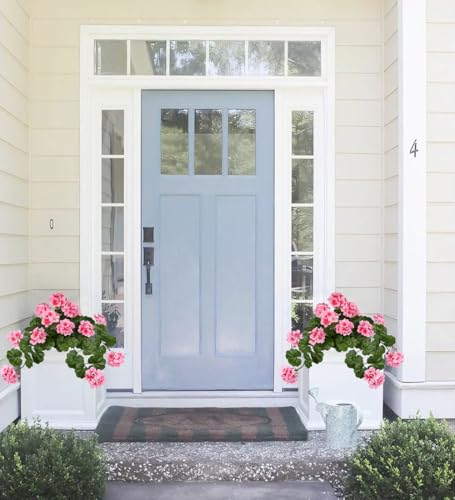 Briful Realistic Silk Geraniums Flowers for Outdoor & Indoor Decor, 19.6” Wide Lush Artificial Geranium Bouquet for Home Door Patio Decor, 15.7'' High Farmhouse Trailing Hanging & Tabletop Decor, Pink - color: Pink
