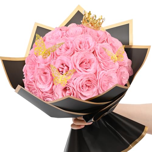 Waipfaru Pink Glitter Roses Bouquet, DIY Flowers Bouquet, Birthday Gifts for Women Mom Grandma Wife Girlfriend, 36 Pcs Fake Rose for Valentines, Mothers Day, Anniversary, Graduation Gifts - color: Pink, size: 36pcs